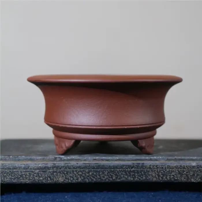 Pot à fleurs en argile violette, pot à bonsaï circulaire, fait main, sur trois pieds, pour plantes en pot de table, style classique antique Yixing