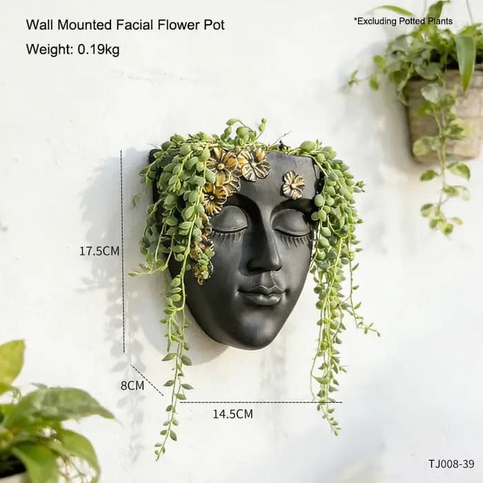 Pot de fleurs mural créatif en forme de visage