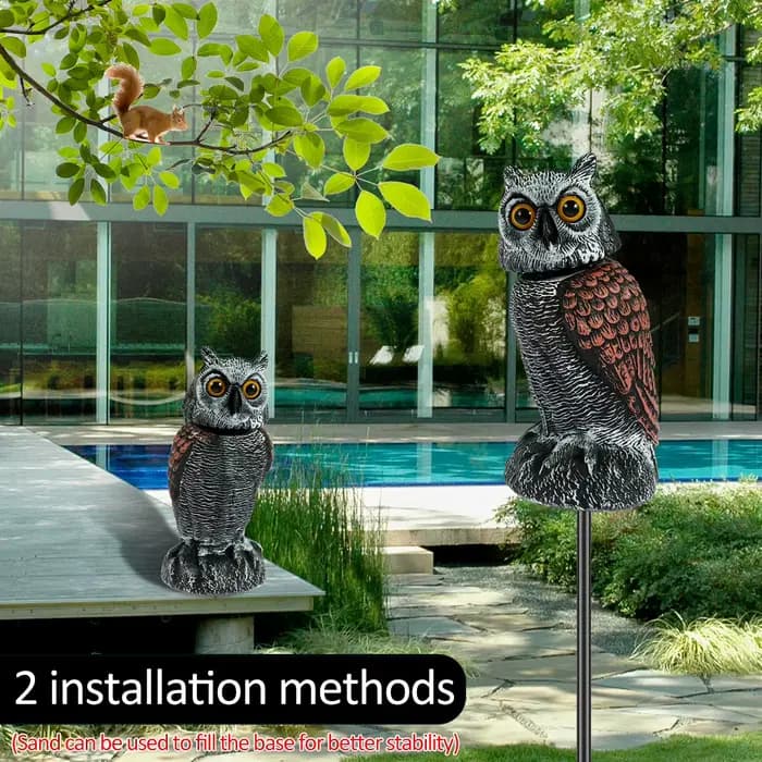Dispositifs de contrôle des oiseaux Owl Spare avec 360 ° Tête pivotante imperméable, faux hibou, é