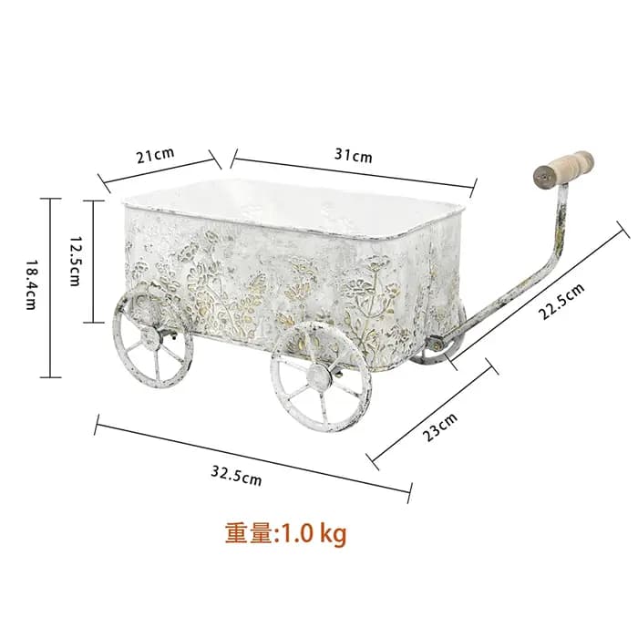 Chariot de jardin en fer Vintage avec relief