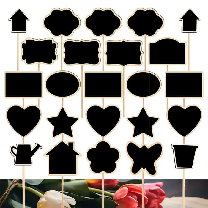 Étiquette de tableau noir en bois avec pieu, mini panneau noir, signe décoratif, plantes de jardin,