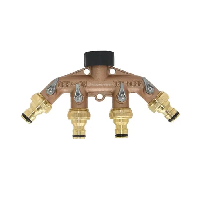 Séparateur de tuyau d'eau de jardin à 4 voies en laiton avec filetage 3/4 ", robinet de jardin Shunt