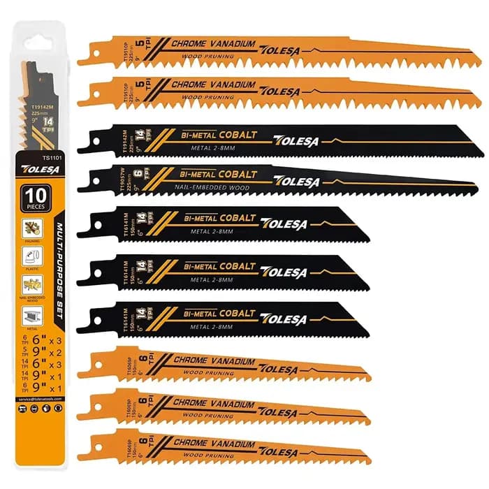 TOLESA 10 pièces lames de scie bi-métal alternatives pour l'élagage du bois PVC coupe métal lourd