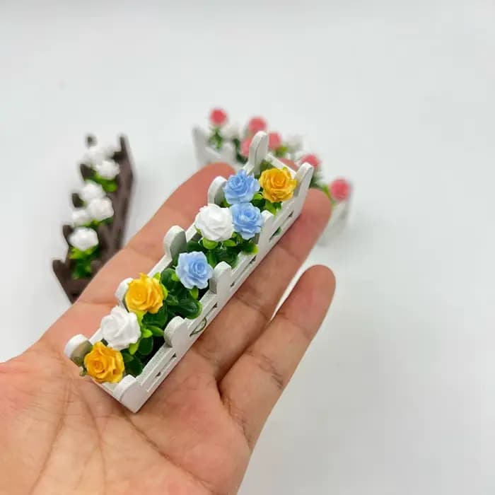 Mini fleur en pot, ensemble de fleurs de clôture de roses, ornement décoratif Miniature en bois, accessoires de photographie, modèle de décoration pour la maison