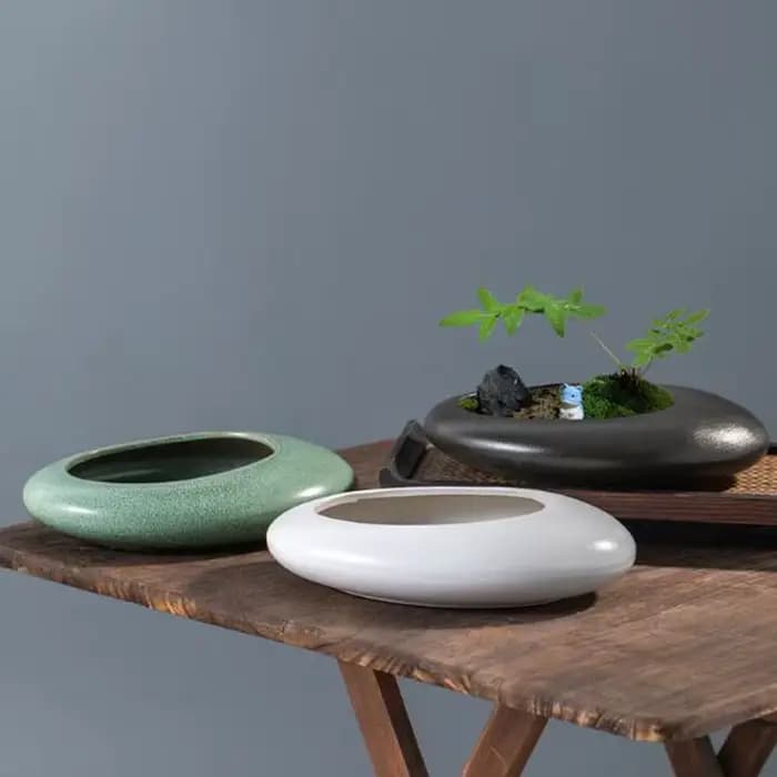 Poterie grossière bonsaï Vase vert Pot de plante hydroponique
