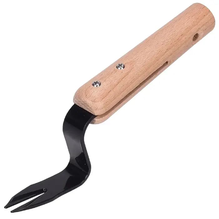 1 Outil de désherbage manuel - Fourche en métal durable avec manche en bois pour une élimination facile des pissenlits