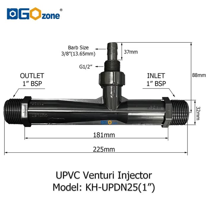 DGOzone – injecteur Venturi UPVC pour mélanger le liquide Venturi avec Valve, filetage BSP 1/2 "3/4"