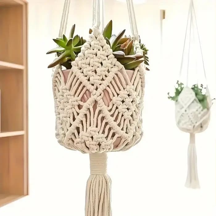 1 pièce Support de plante en macramé style bohème pour plantes succulentes d'intérieur et d'extérieu