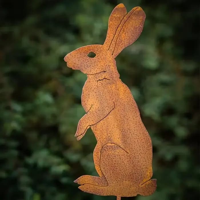 Piquet de jardin de lapin en métal rustique, charmante silhouette de lapin rouillé, Art de cour exté