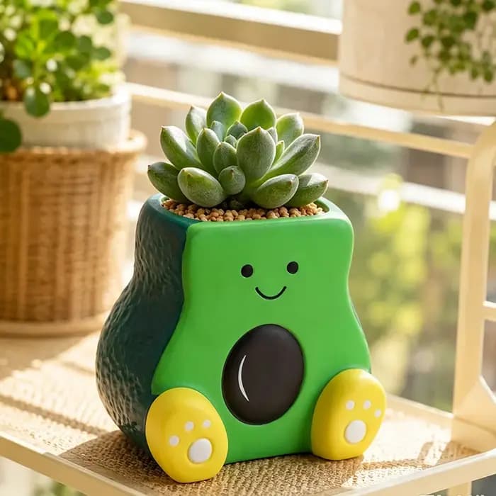 Mini pot de fleurs en résine en forme d'avocat souriant pour plantes succulentes et cactus, décoration de bureau, rebord de fenêtre, balcon, maison, cadeau pour les amoureux des plantes