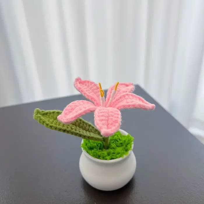 1 pièce Fleurs au crochet délicates en forme de lys en pot, Cadeau pour la Fête des Mères et la Sain