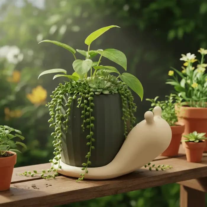 Pot de fleurs créatif et unique en forme d'escargot