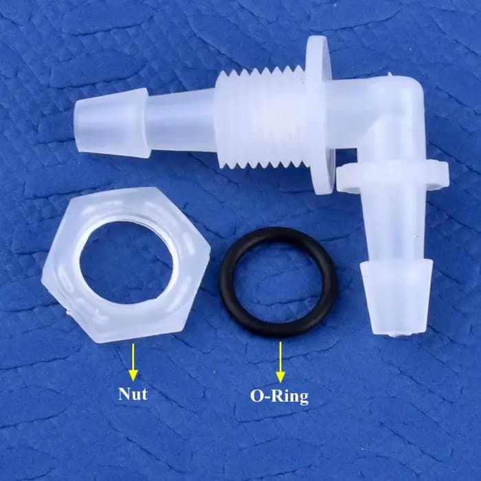 Connecteurs coudés pagode en PP M6 ~ G1/2 à 2.4-11.1mm, avec écrou, joint torique, réservoir d'aquar