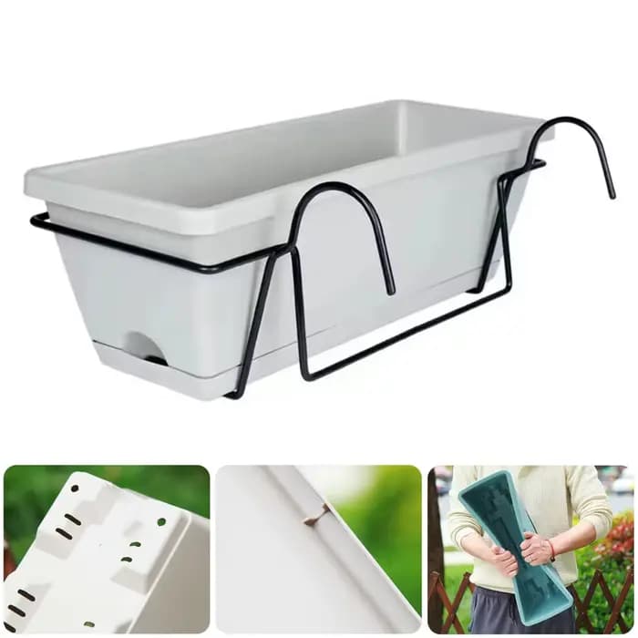 1 ensemble de plantes de balcon, jardinière de fleurs de légumes avec plateau et support, jardin en plastique, Simple, rectangulaire, suspendu, Long Pot de fleurs