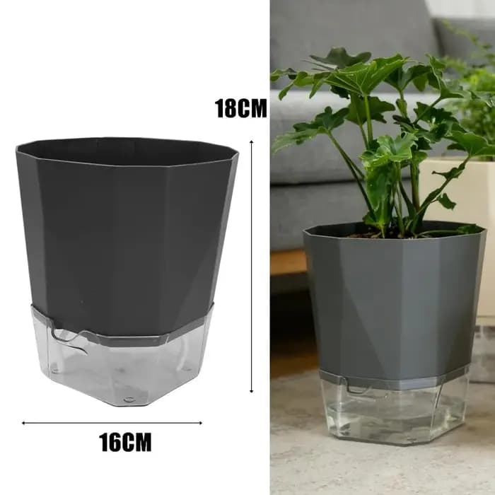 1/3x Self Watering Flower Pot Double Layer Hydroponics Plants Bonsai Pot Garden Preventing Drought Flowerpot with Inject