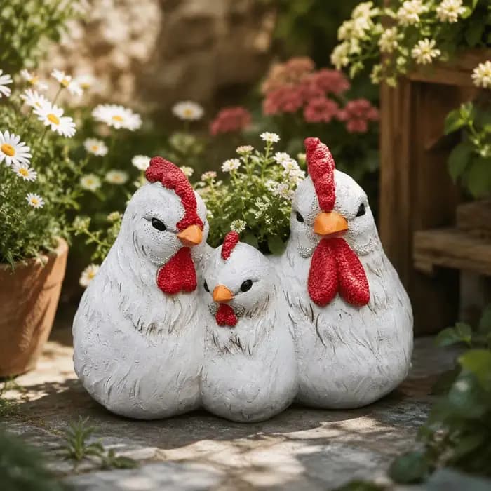 Décoration d'intérieur : Pot de fleurs en forme de famille de poulets