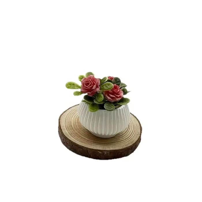 1 pièce Décoration de scène de salon pour maison de poupée, Modèle de plante en pot miniature de rose, Artisanat de paysage miniature