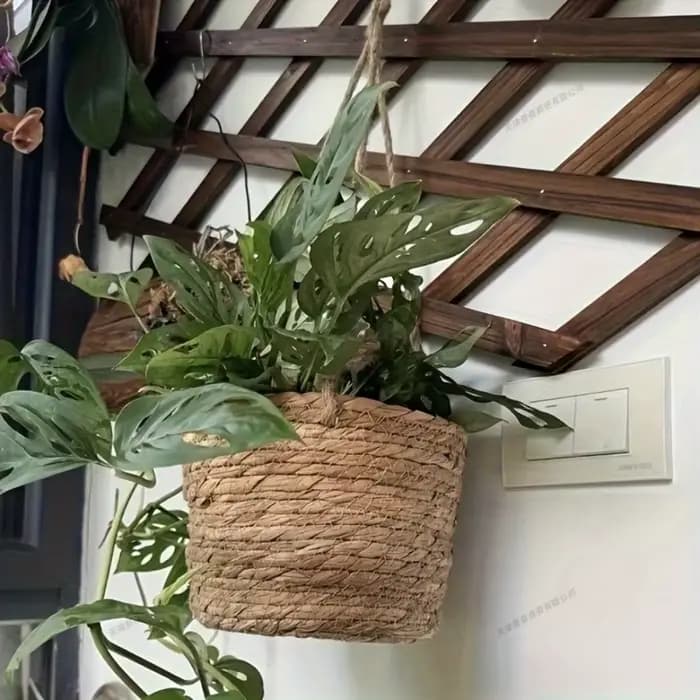 Support de pot de fleurs suspendu en rotin pour plantes d'intérieur et d'extérieur