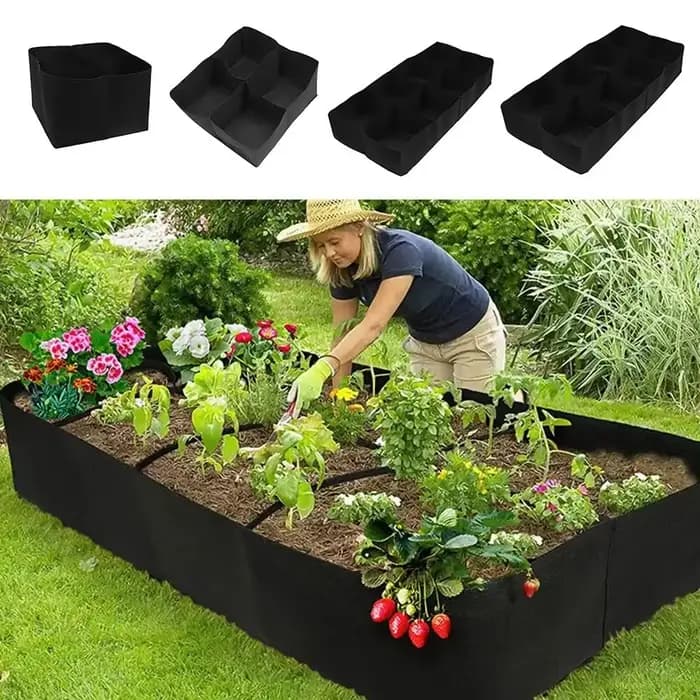 Sac de plantation de jardin en feutre multi-compartiments, pot de pépinière rectangulaire pour légumes, tomates, pommes de terre et autres plantes