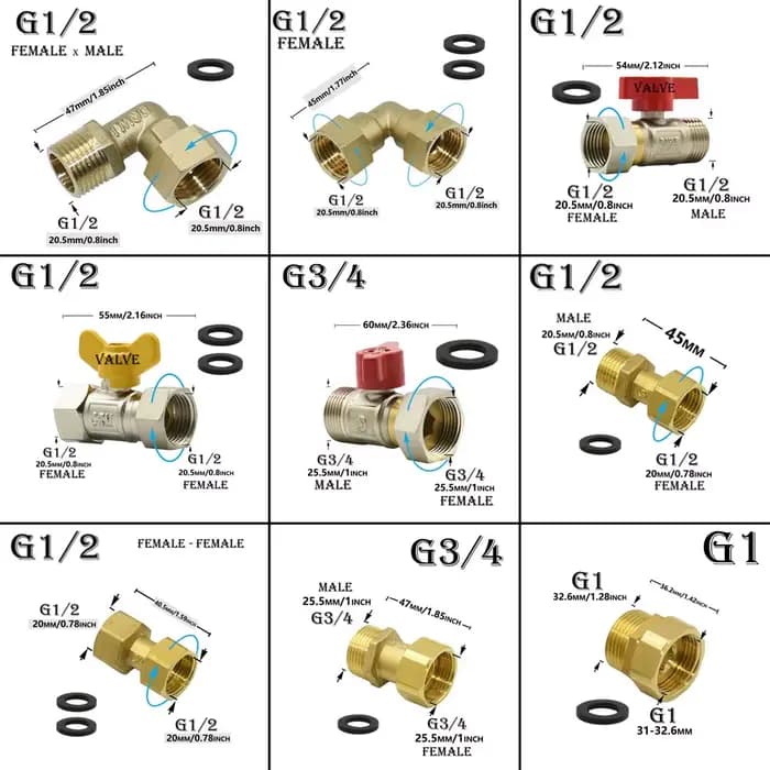 Connecteur de filetage mâle femelle en laiton G1/2 G3/4 G1, coude de Valve, raccords de réparation e