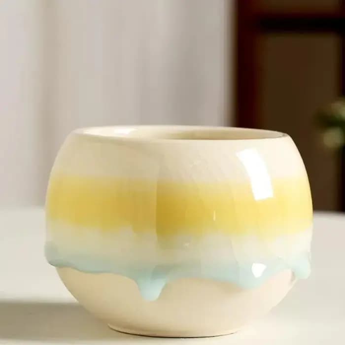 Pot de fleurs en céramique dégradé effet glaçon craquelé pour plantes succulentes, avec glaçure fluide, respirant, pour la décoration de la maison et du jardin