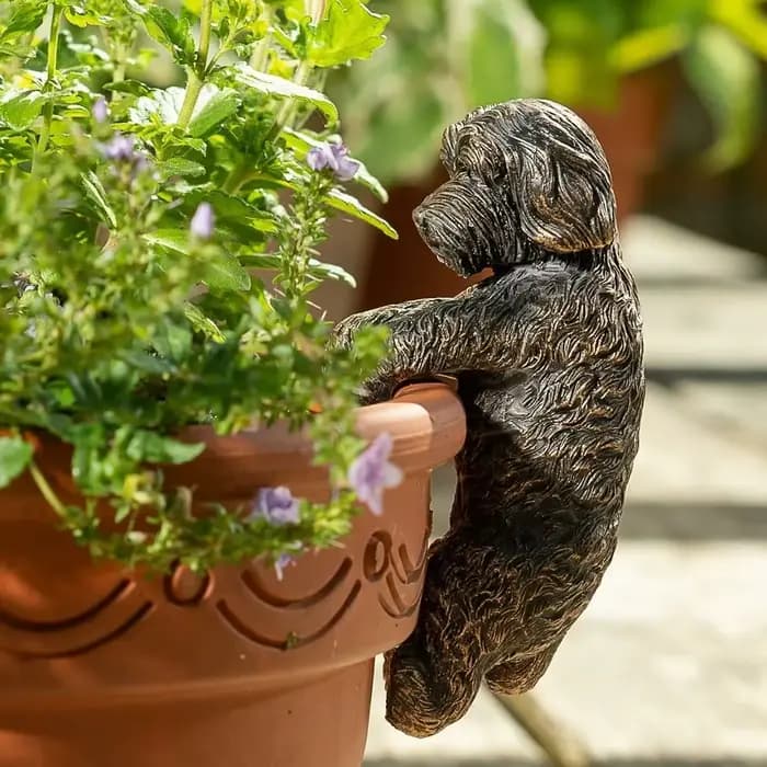 Paysage de chien plantes en pot pendentif jardin extérieur résine artisanat chien suspendus Statues