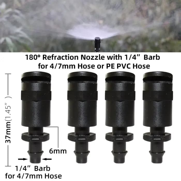 Arroseurs à buse de réfraction à 180 degrés, avec connecteurs barbelés à vis de 1/4 pouces ou 4/7mm,