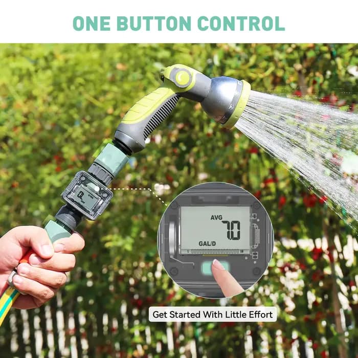 Débitmètre d'eau numérique pour tuyau d'arrosage extérieur, mesure du consommation et du débit d'eau