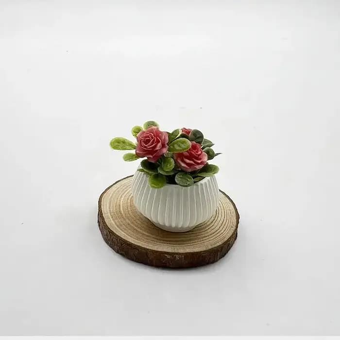 1 pièce Décoration de scène de salon pour maison de poupée, Modèle de plante en pot miniature de rose, Artisanat de paysage miniature