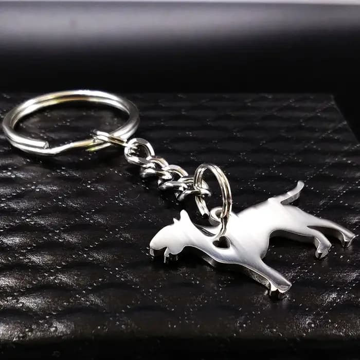 Bull Terrier-Porte-clés en acier inoxydable pour hommes et femmes, porte-clés en argent, porte-clés pour document, bijoux, chien d'amour, cœur, K1345l's