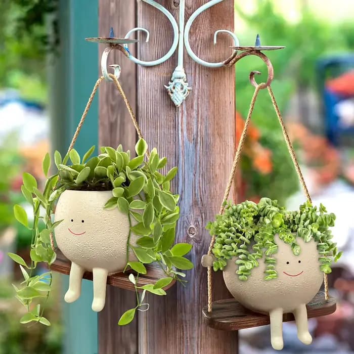 Bougeoir de fleurs en résine, pot de fleurs de dessin animé, jardinière murale créative suspendue, a