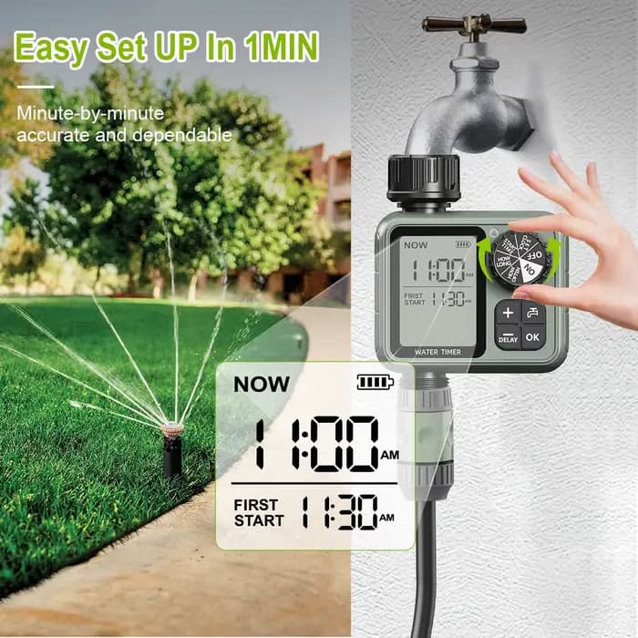 Programmateur d'arrosage HCT-M22 Eshico avec bouton rotatif, grand écran LCD, temps d'irrigation pré