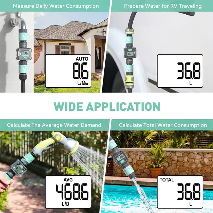 Débitmètre d'eau numérique tuyau compteur d'eau manomètre d'eau pour tuyau d'arrosage extérieur mesu