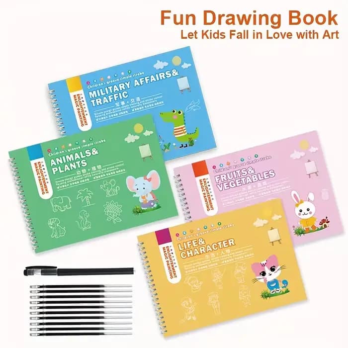 Livres de dessin à rainure réutilisables, conçus pour la pratique de l'écriture, avec lignes à rainure pour exercices de dessin, cahier