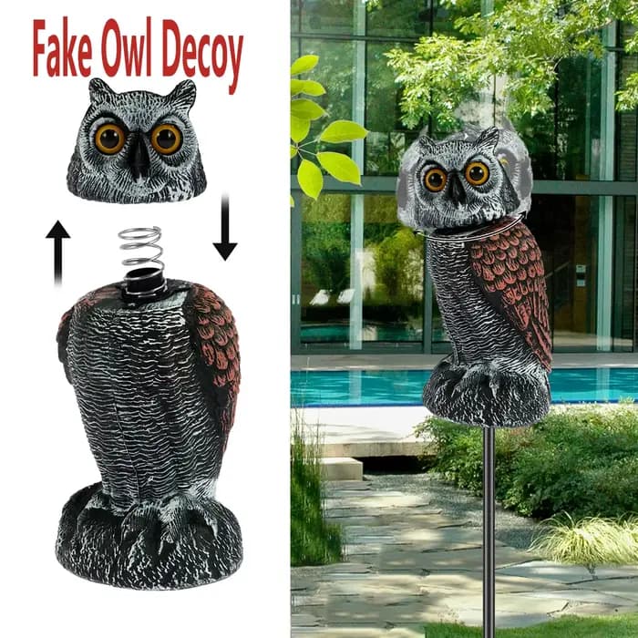 Faux hiboux effrayent les oiseaux avec 360 ° Tête pivotante imperméable, faux hibou, répulsif anti
