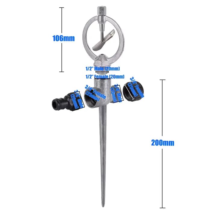 Arroseur d'irrigation à tête papillon en métal Zinc, 1/2 pouces, rotatif à 360 degrés, robuste, pour