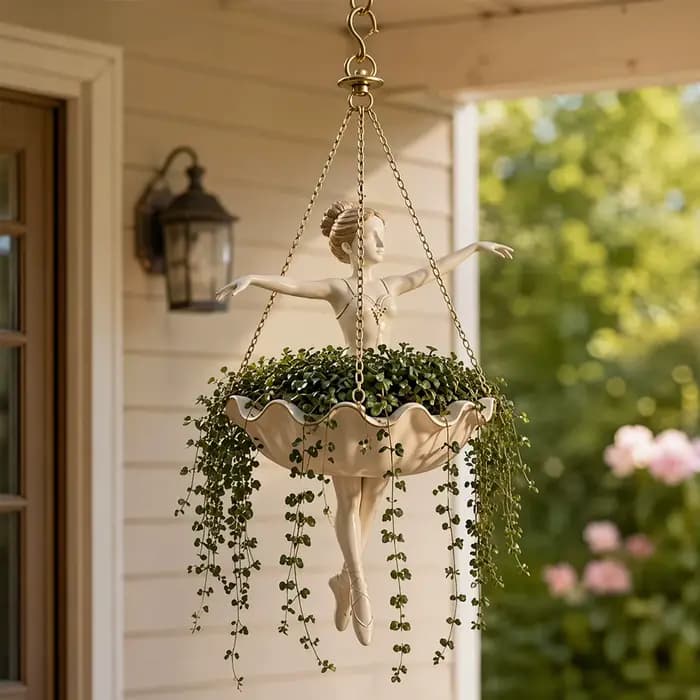 Pot de fleurs suspendu décoratif en résine, porte-plante fantaisie en forme de ballerine pour extérieur, patio, jardin, véranda, balcon, cour, printemps