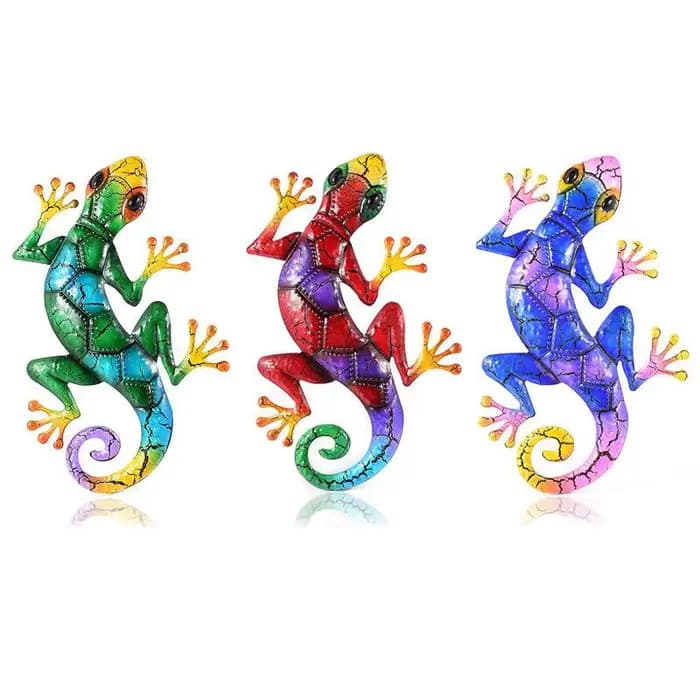 Décoration de jardin Gecko en métal pour Statues extérieures, décoration murale de jardin de maison,