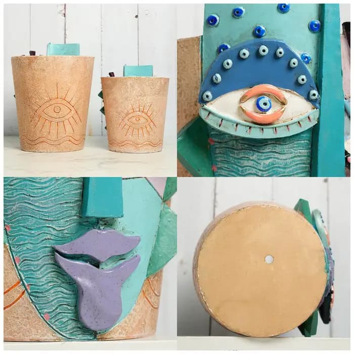 Pot de fleur avec visage abstrait coloré, planteur pour plantes d'intérieur et d'extérieur, décorati