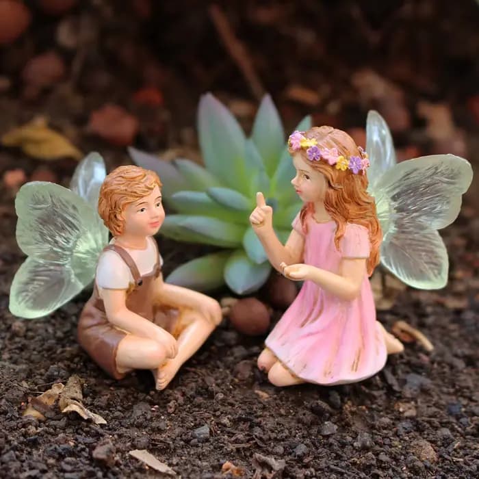 2 pièces mignon murmur fée jardin résine artisanat ornements de table, ornements de conte de fées jardin pelouse porche cour décor extérieur