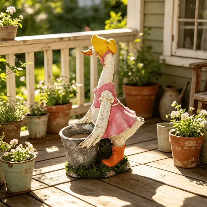 Statue de canard de jardin en résine avec jardinière ; Ornement