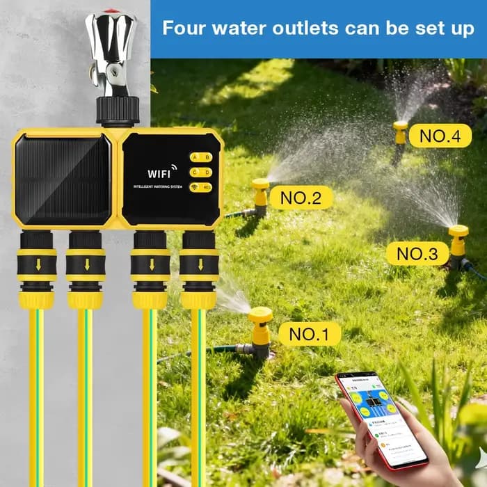 Système d'irrigation solaire intelligent Wi-Fi 1/2/4 sorties, contrôleur de temporisation d'irrigati