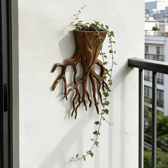 Pot de fleurs mural en forme de racine d'arbre