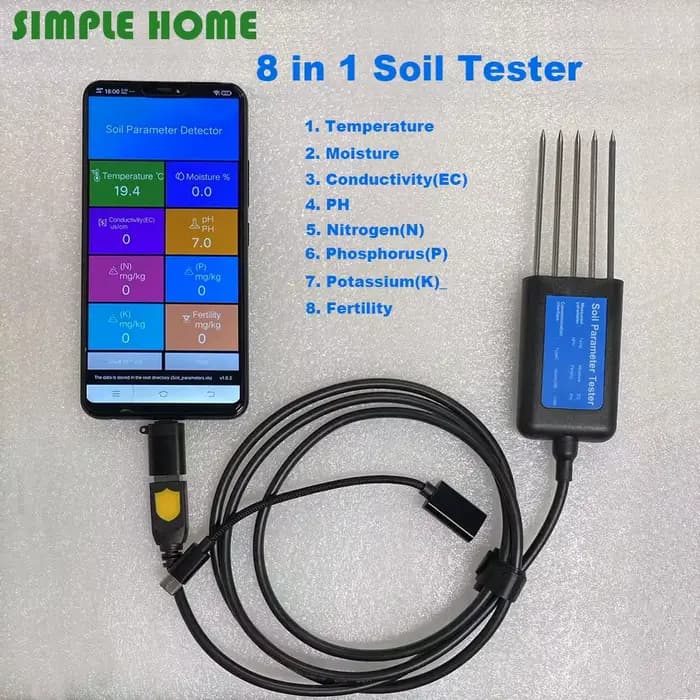 Testeur de sol de haute qualité PH EC mètre 8 en 1 avec 5 broches mesure température humidité NPK dé