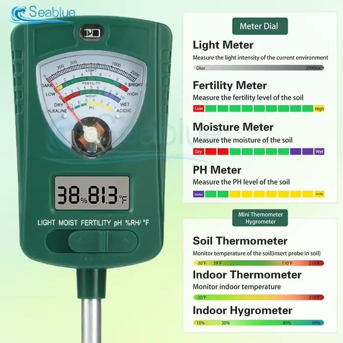 Testeur de sol 7 en 1 avec rétro-éclairage LCD