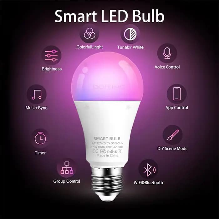 Ampoule intelligente WiFi E27 à intensité variable, RGBCW, lumière LED colorée 220V, application rég