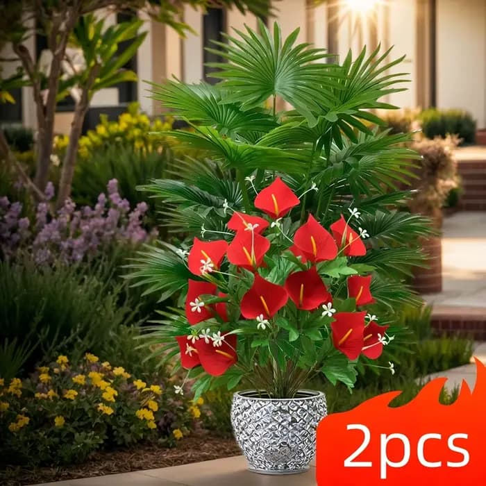 Ensemble de lys Calla artificiels et grand palmier