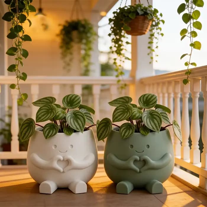 Ensemble de 3 pots de fleurs en forme de cœur imprimés en 3D