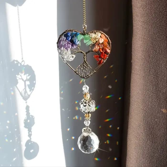 Attrape-soleil suspendu en verre sur fenêtre, 1 pièce, ornement d'arbre arc-en-ciel en forme de cœur