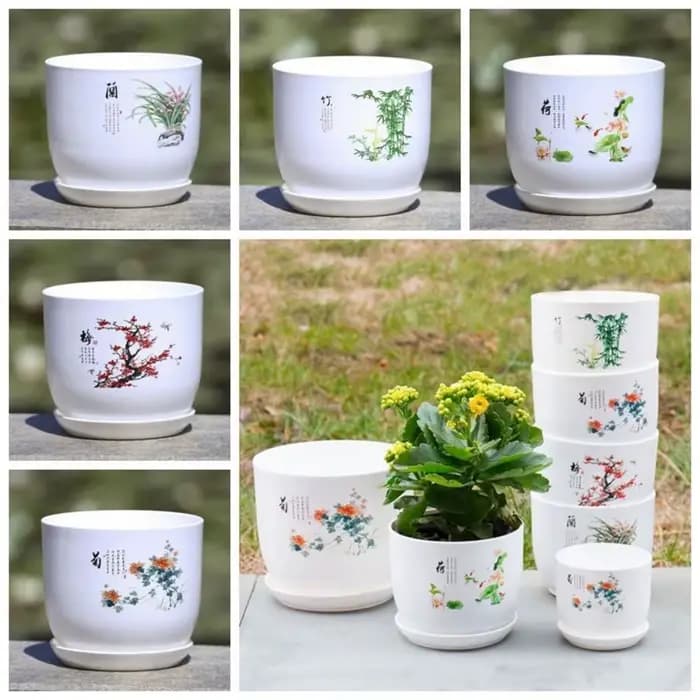 Pot de fleurs en plastique extra large blanc avec plateau